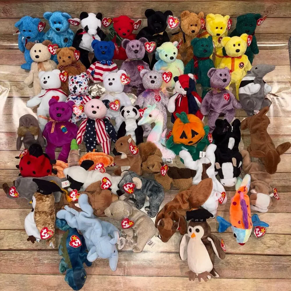 Vintage Plush Lot of 40 Plus Beanie Babies 90s 00s Bears Animals